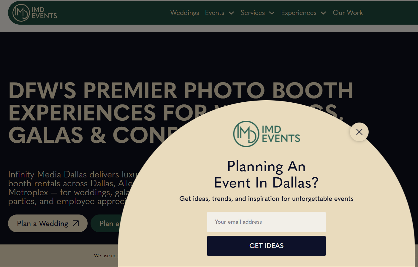 IMD Events hero website design